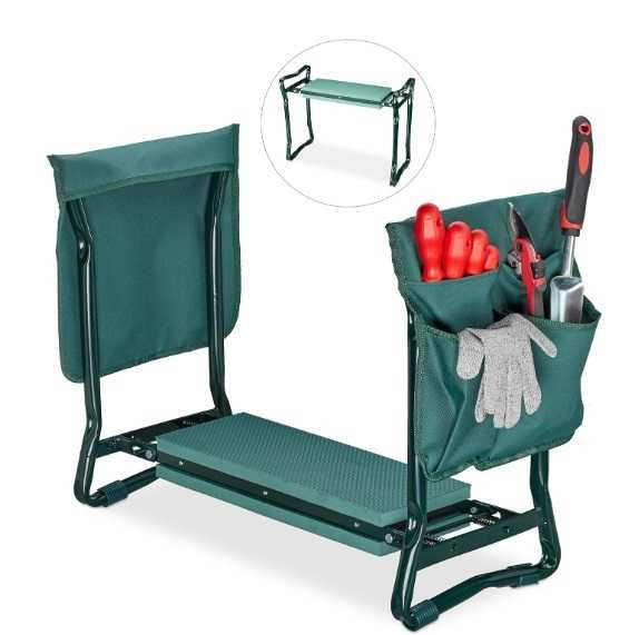 Relaxdays, Ławeczka ogrodnicza składana 50x60x27 [cm], zielona