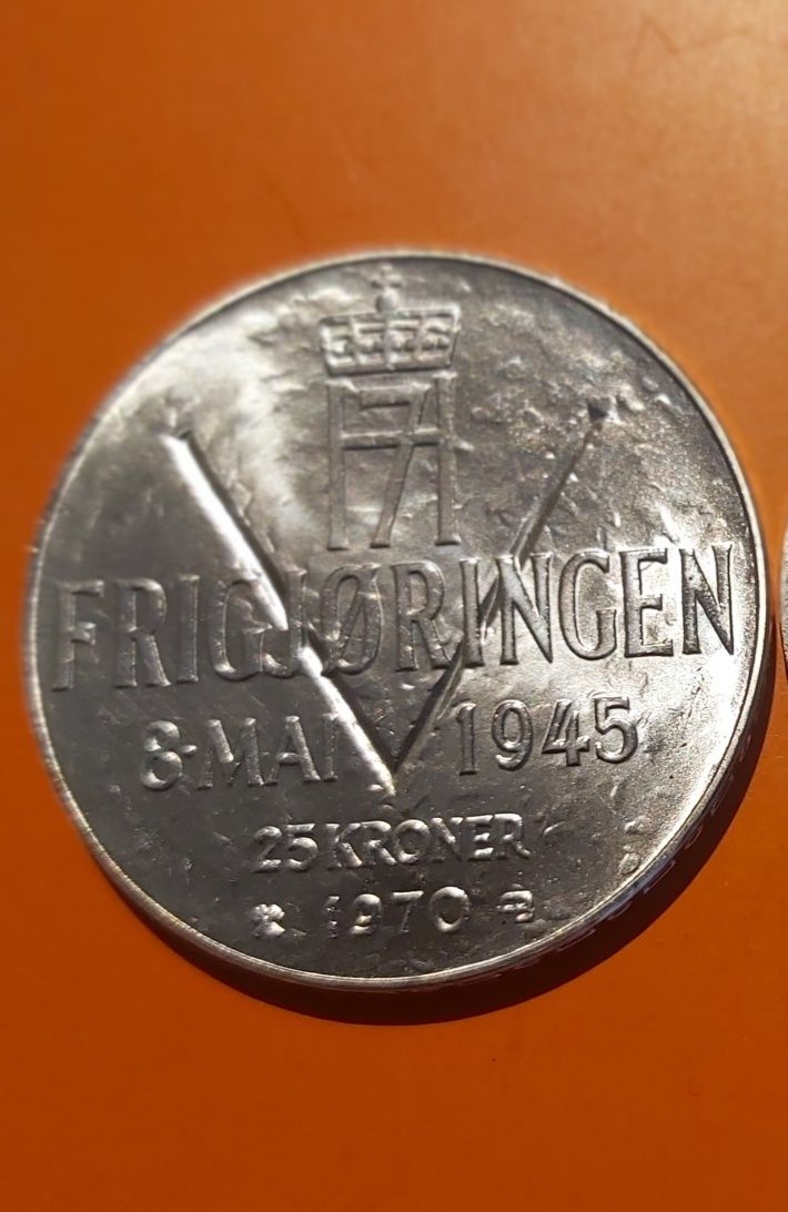 25 Koron 1970 Rocznica Wyzwolenia - mennicza. Norwegia, Srebro