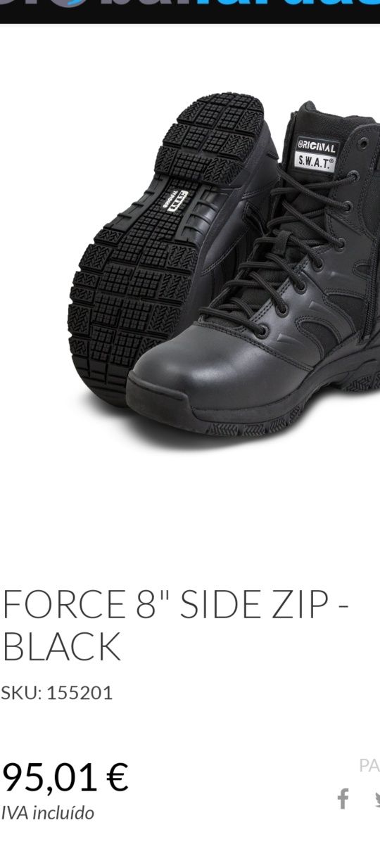 Botas Special Force, Waterproof./Force 8"Side Zip Black. Excelente