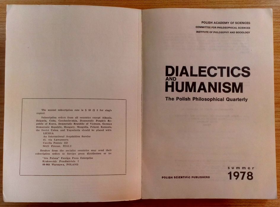 Dialectics and Humanism summer 1978, Vol. V, No 3 książka ang.