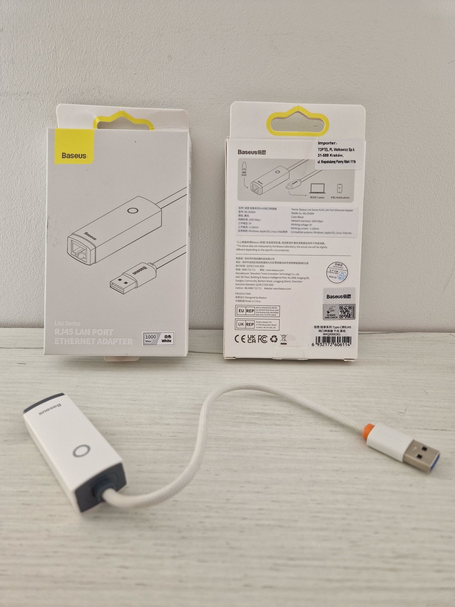 Baseus Adapter Lite Series - USB na RJ45 - 1000 Mbps biały