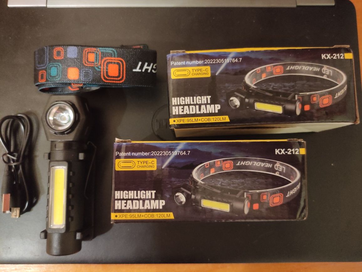 Налобный USB Фонарик с магнитом, type-C