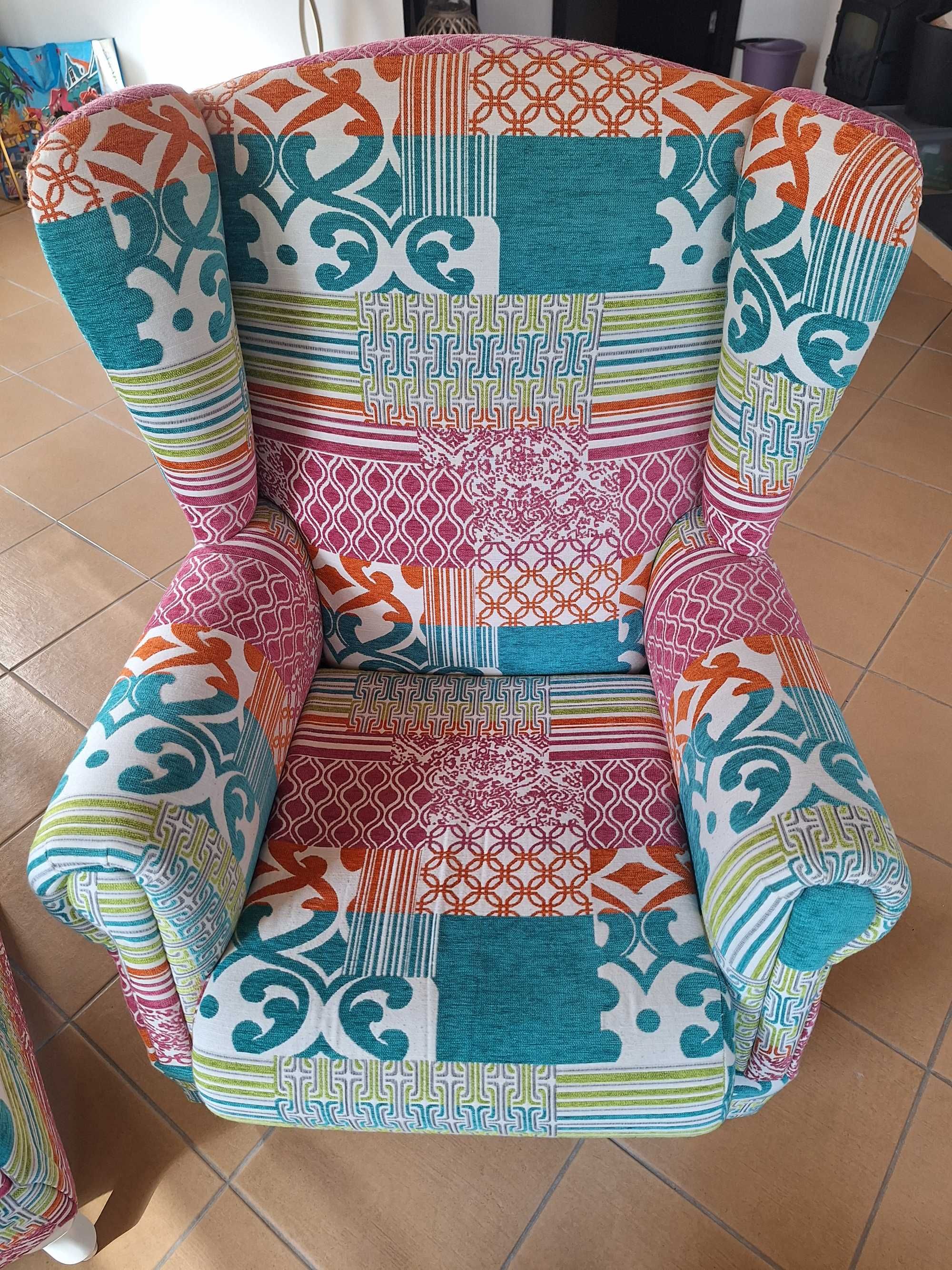 Patchwork chairs with pouf, cadeiroes