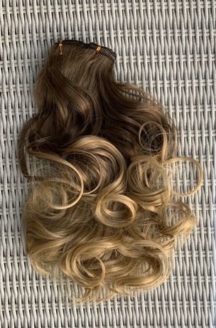 Włosy doczepiane, szatyn z blondem, ombre, 16 klipsów, clip in ( 155 )