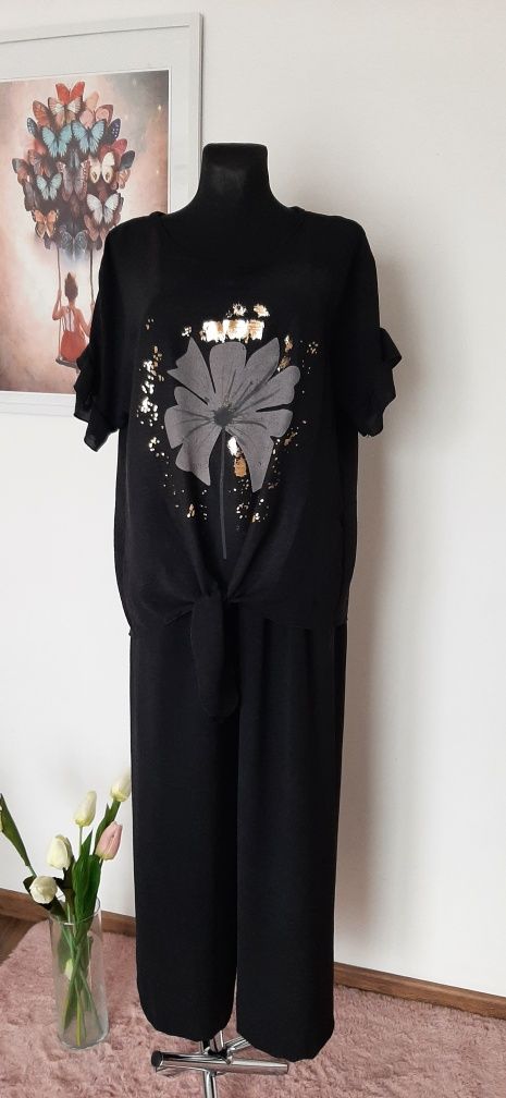 Czarny komplet bluzka +szerokie spodnie M/L