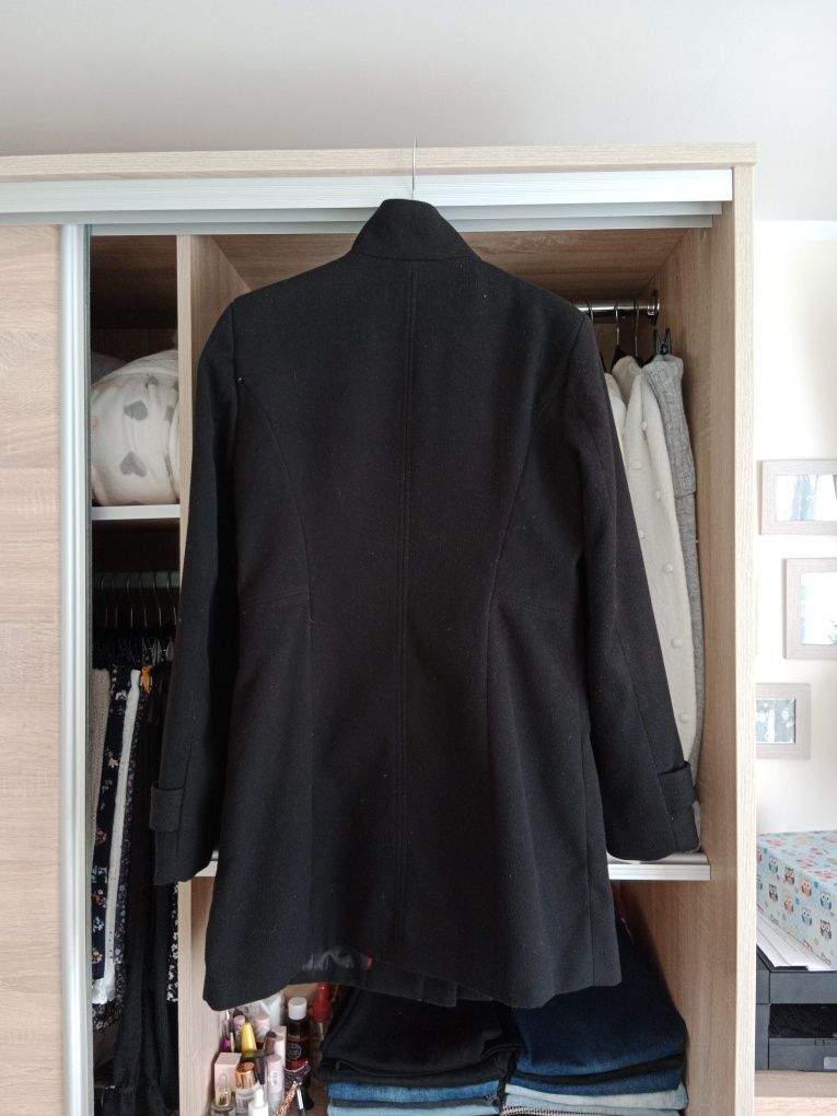 Elegancki prosty czarny płaszcz zimowy damski Orsay m
