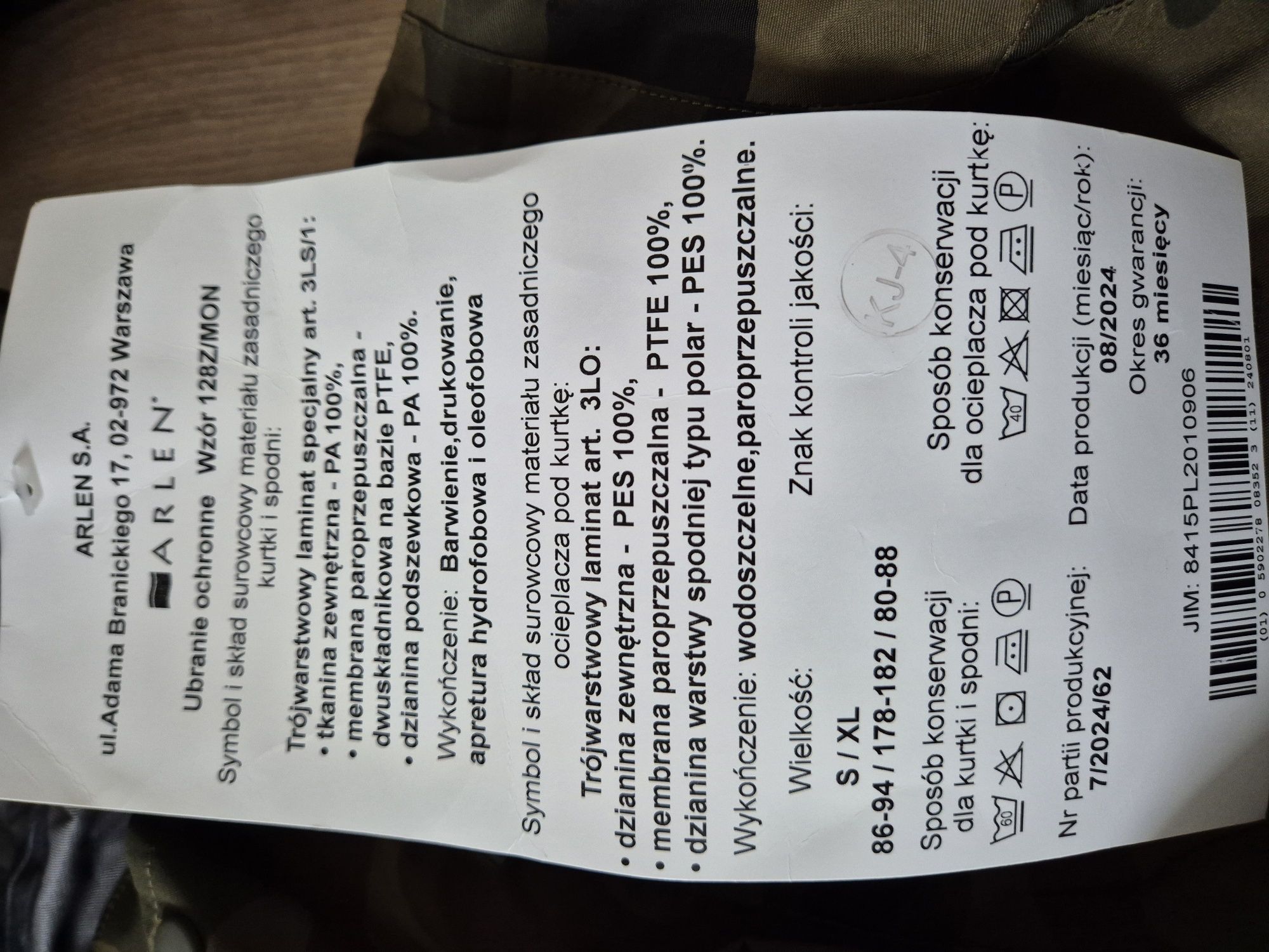 Ubranie ochronne 128/MON rozmiar S/XL
