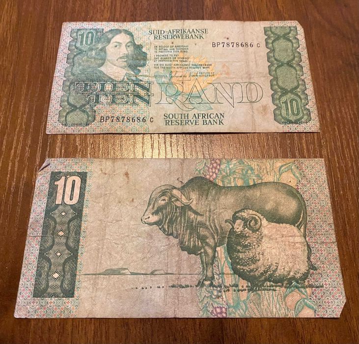 Duas notas de dez rands sul-africanos