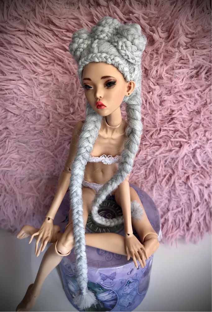 Peruka dla lalki BJD 1/4 popovy wig szara 4