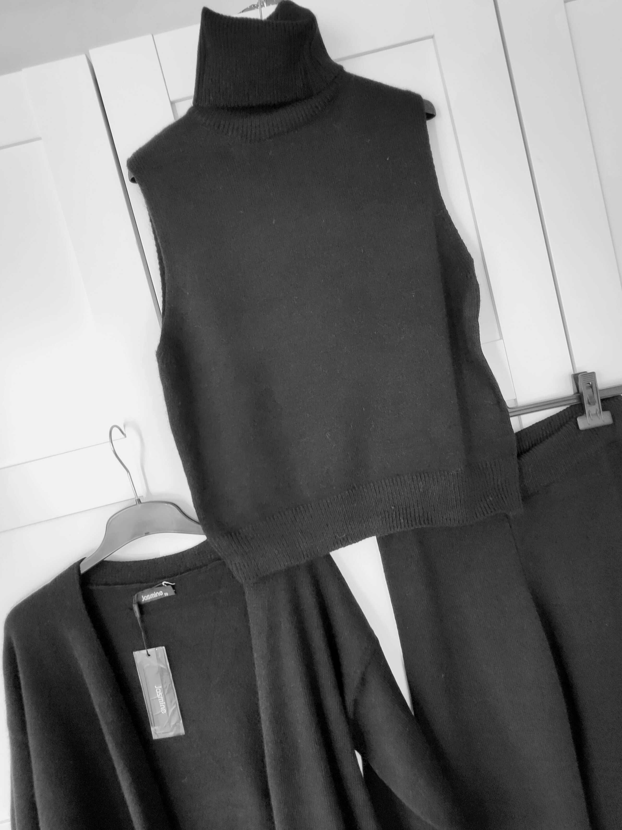 Dresowy zestaw sweterkowy sweter dres dresy 3w1 wide leg M L