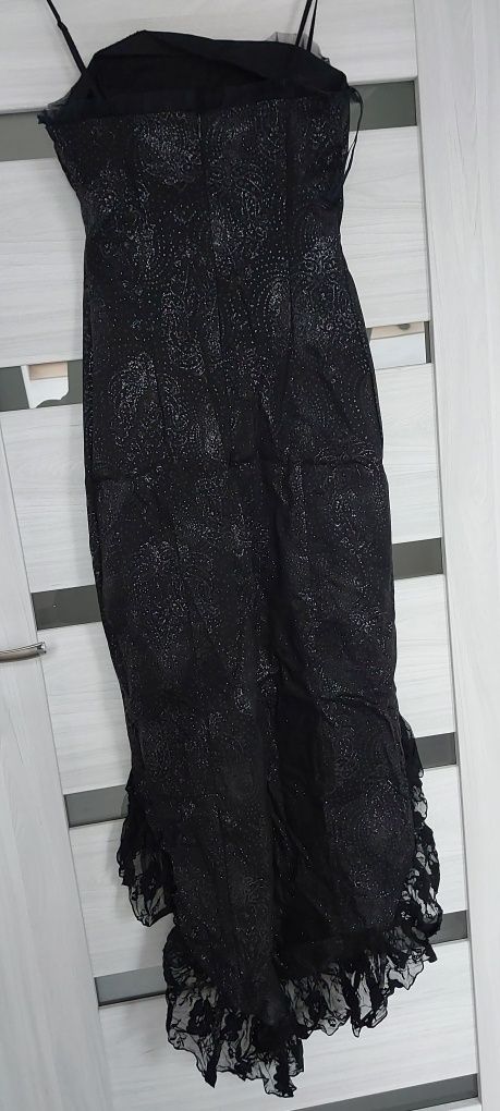 Długa czarna suknia sukienka brokat na ramiączkach desperado  S