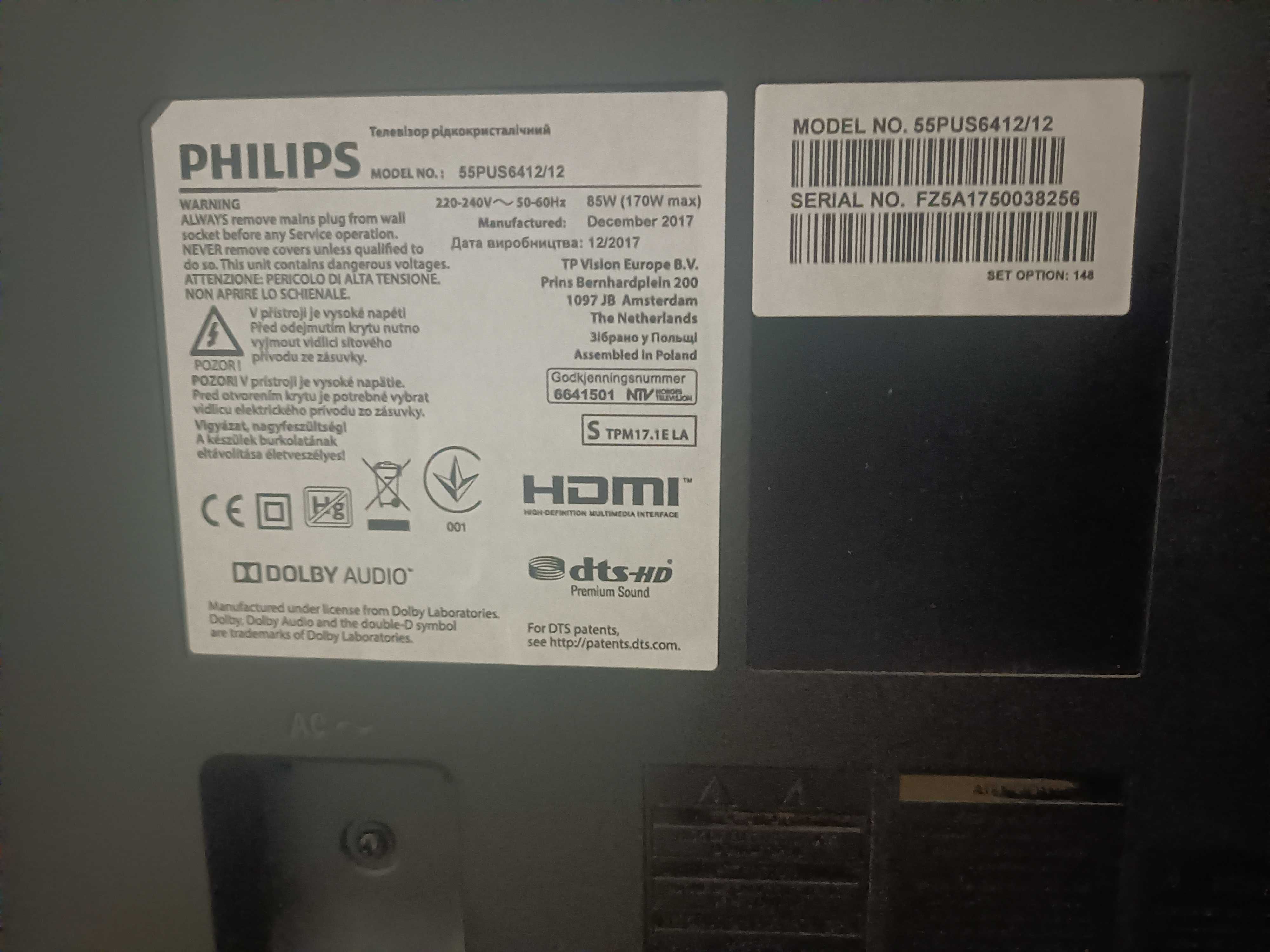 Telewizor Philips model 55PUS6412 55 cali 4K UHD