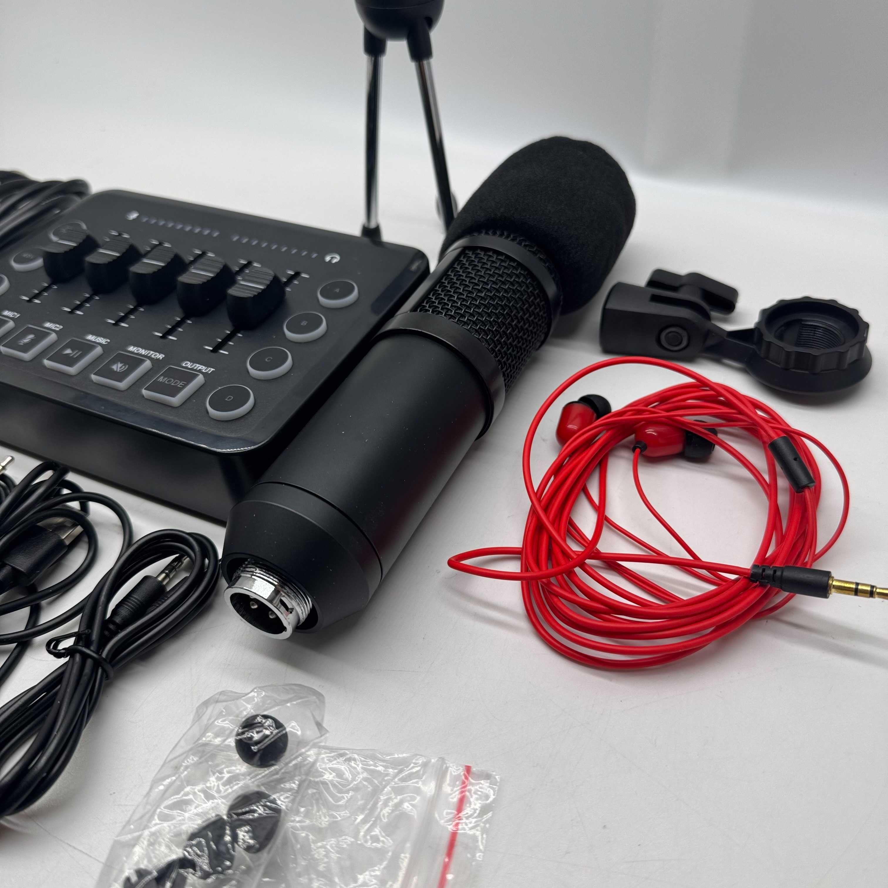 Mixer audio do gier RGB XLR, z mikrofonem i słuchawkami