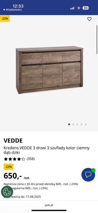 Kredens VEDDE JYSK ciemny dąb dziki