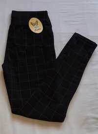 Nowe spodnie damskie elastyczne czarne w kratę rozmiar S M L