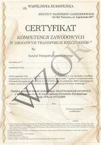 Certyfikat kompetencji zawodowych - przewóz rzeczy.