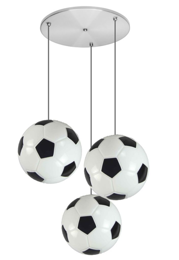 Lampa wisząca 3 klosze w kształcie piłki nożnej metal szkło.