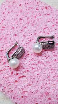 Серьги,сережки серебро 925 перлини жемчужины