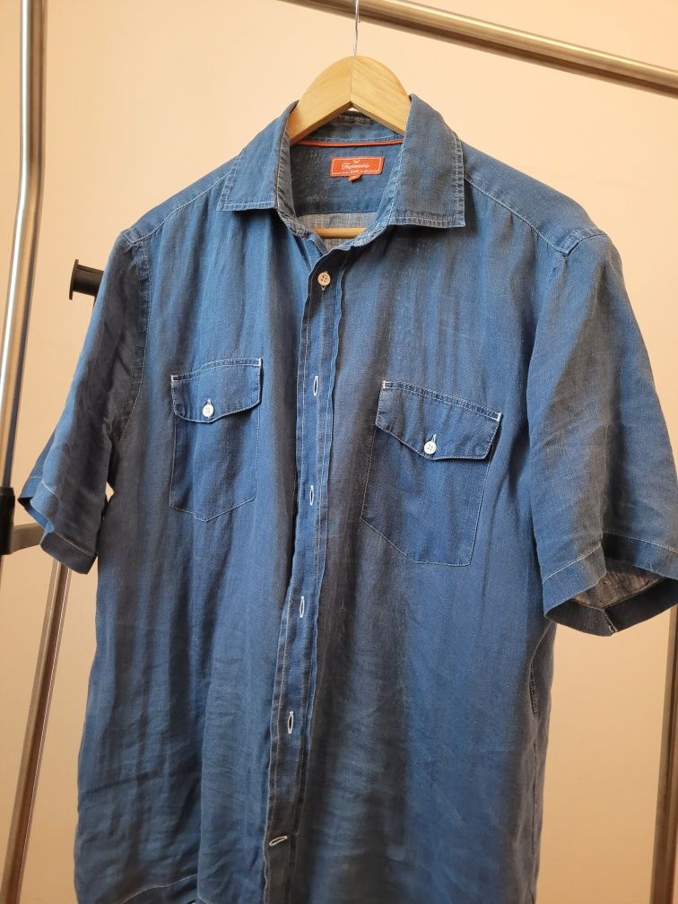 Façonnable Camisa Homem M - azul escuro manga curta