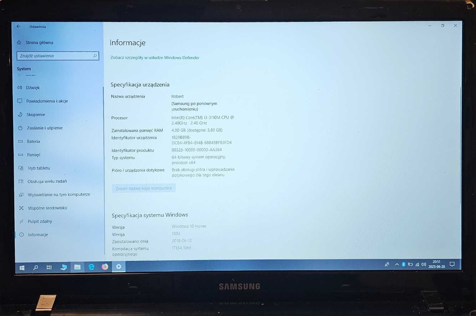 Laptop Samsung i3 + Radeon + ładowarka – Wpełni sprawny