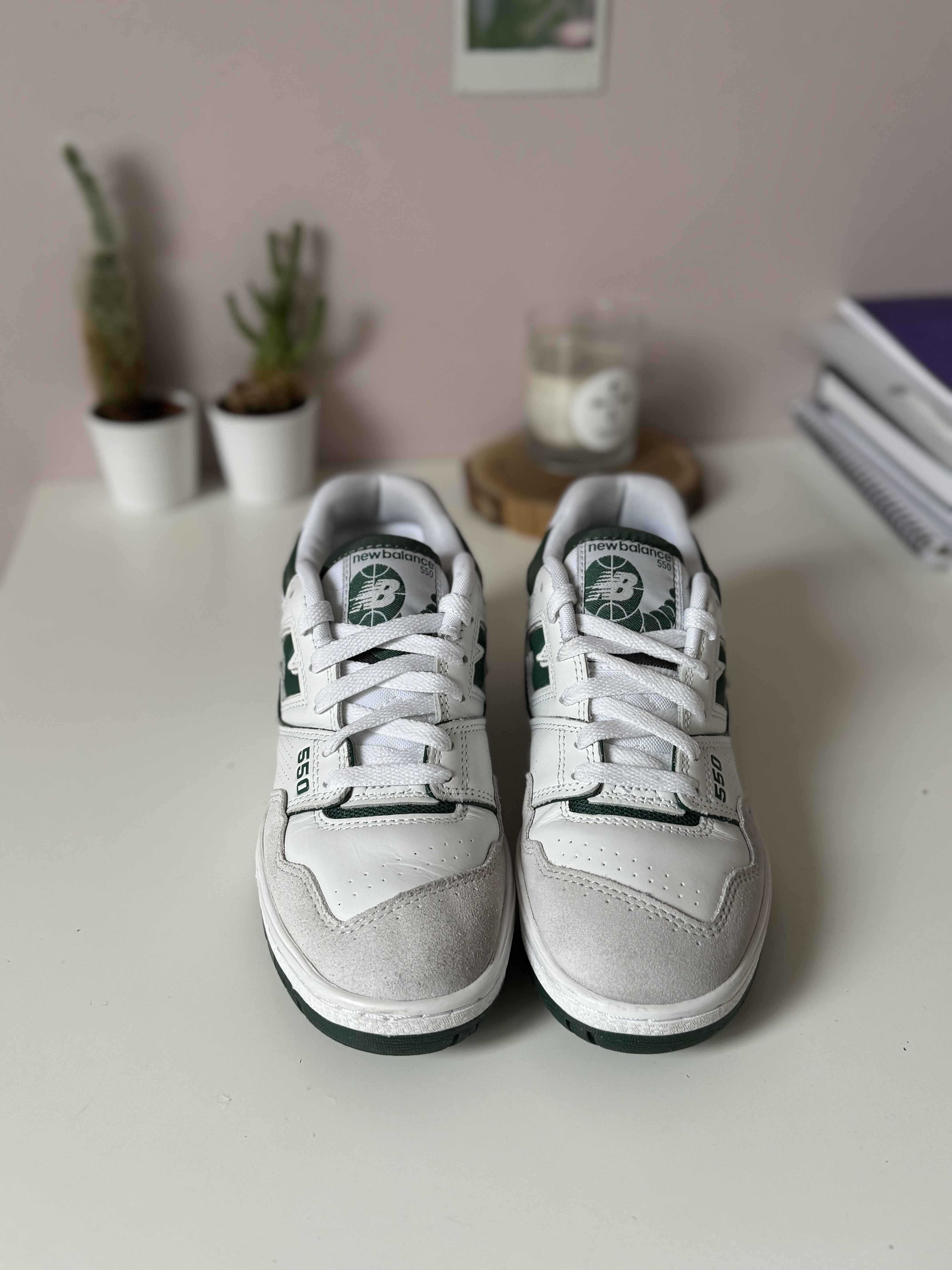New Balance 550 white green with suede 38.5 jak nowe!