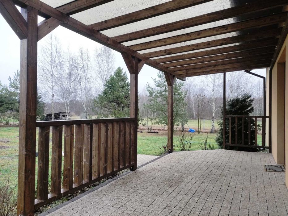 Zadaszenie tarasu, pergola, drewno BSH, shutters, altana, poliwęglan