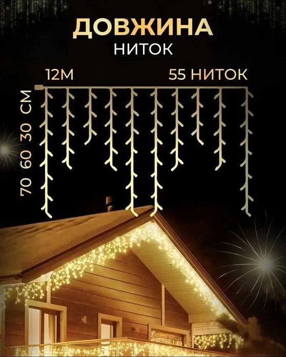 Гірлянда бахрома  12 метрів