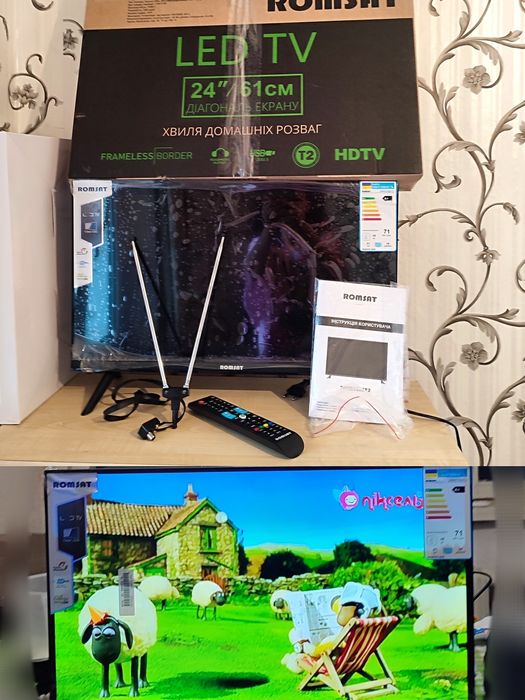 Телевизор ROMSAT 24" (Т2). Официальная гарантия 3 года. Антенна в пода