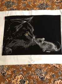 Вышивка Картина вишита вышитая бисером Кот и мышь