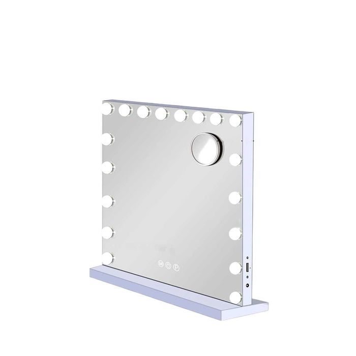 Duże lustro kosmetyczne LED 80x60 cm z lupą 10X i portem USB