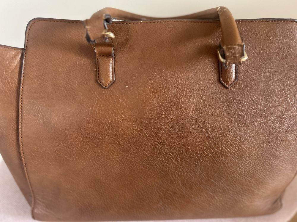Brązowa torebka do ręki, pasek w zestawie, eko skóra Stradivarius