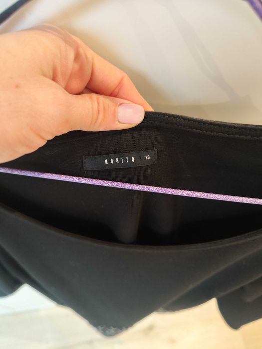 Elegancka czarna bluzka damska XS 34 S 36 koraliki kamienie czerń