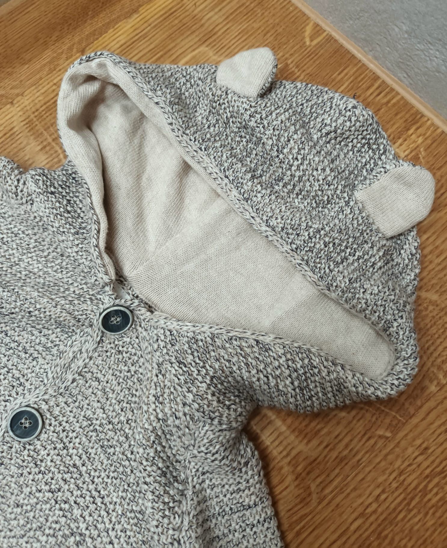 ZARA knitwear kardigan tkany sweter 92 z kapturem z uszami pleciony