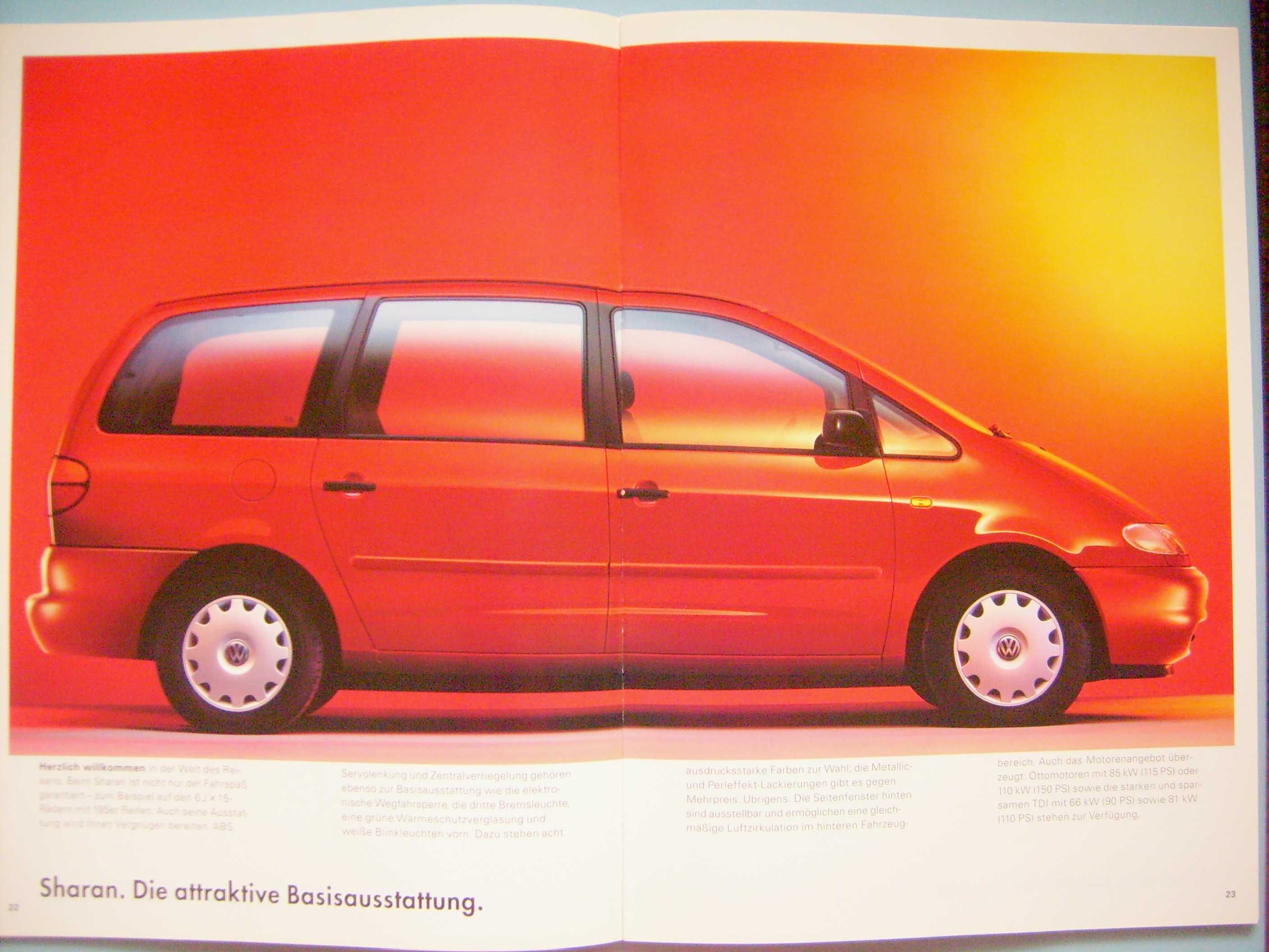 VW Volkswagen Sharan 1998 / obszerny prospekt 60 stron, stan BDB