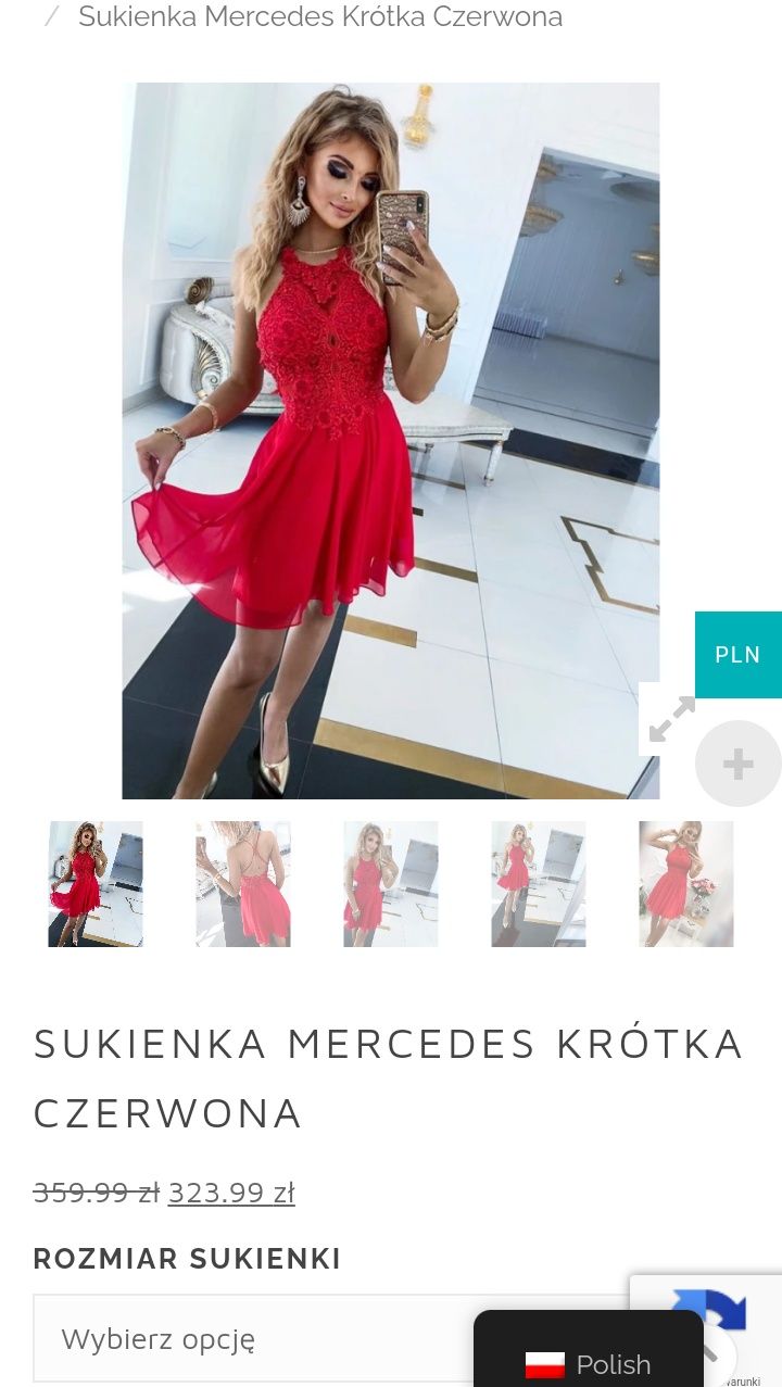 Śliczna sukienka czerwona mini gorset cyrkonie plecy krótka mercedes