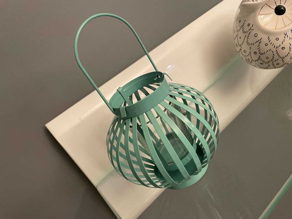 Świecznik lampion miętowy ażurowy