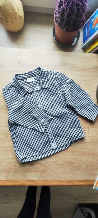Piękna elegancka koszula chłopięca 74 80 w kratkę krata granatowa