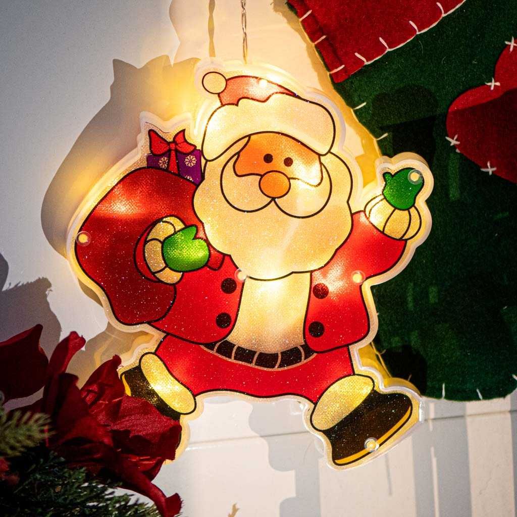 Dekoracja świąteczna Mikołaj z prezentami na okno ozdoba wisząca LED