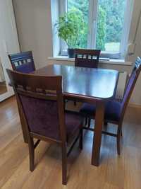 Stół drewniany rozkładany + 5 krzeseł
