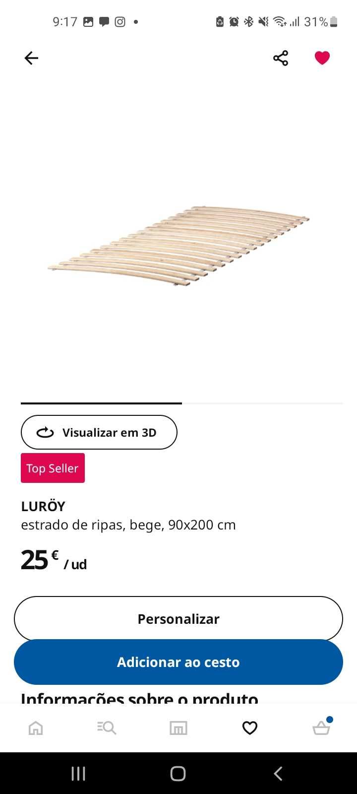 Cama Solteiro IKEA 90 x 200