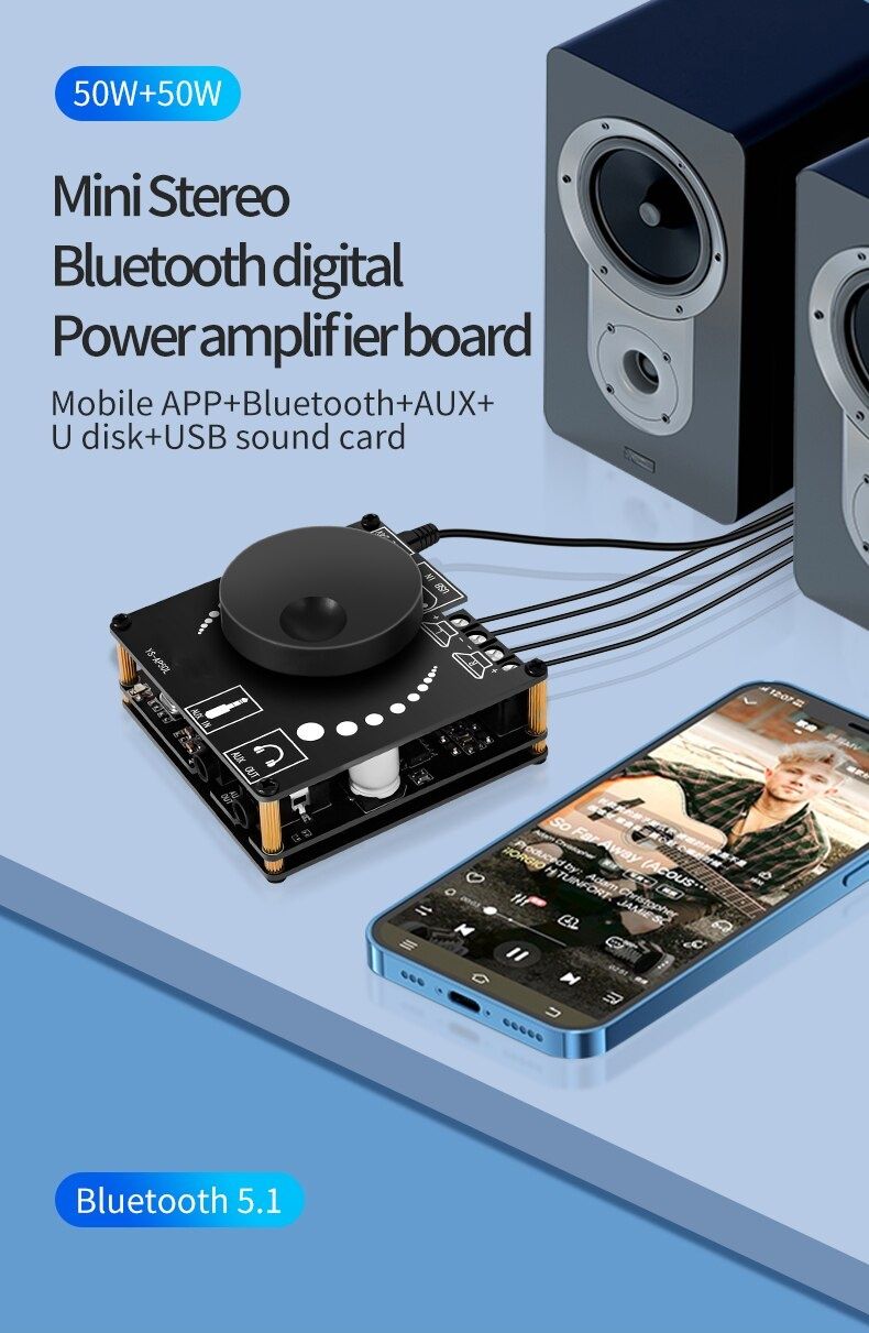 Wzmacniacz  stereo YS-AP50L 2x50W z Bluetooth i aplikacją