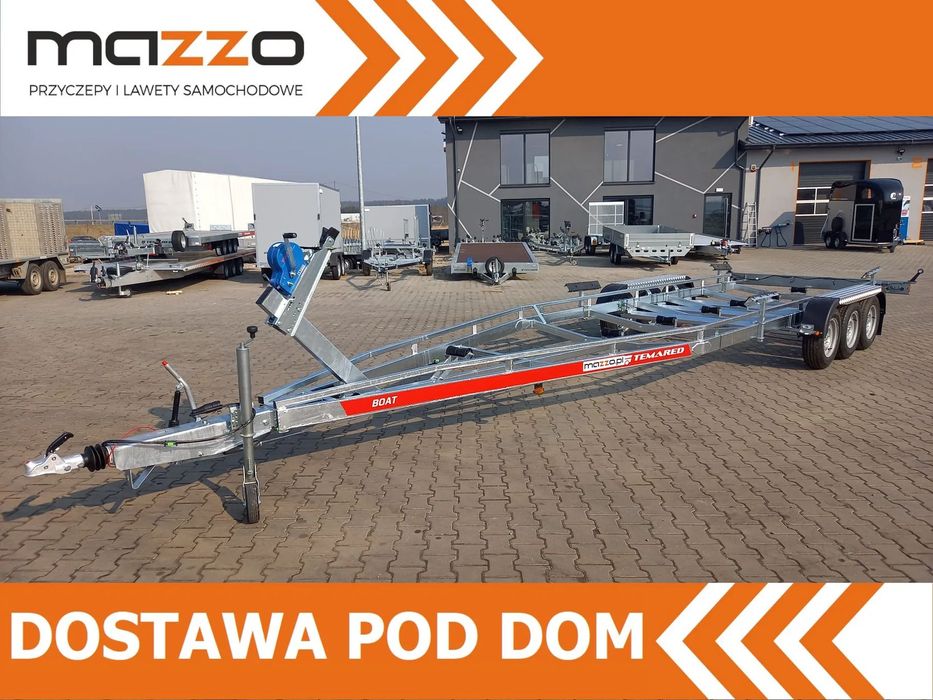 TEMARED DOSTAWA! Przyczepa podłodziowa B35 poszerzana wym. 915x253cm Idealna do transportu łodzi do 9,1m! Podpory płaskie, szeroka, MOCNA! DMC 3500 kg
