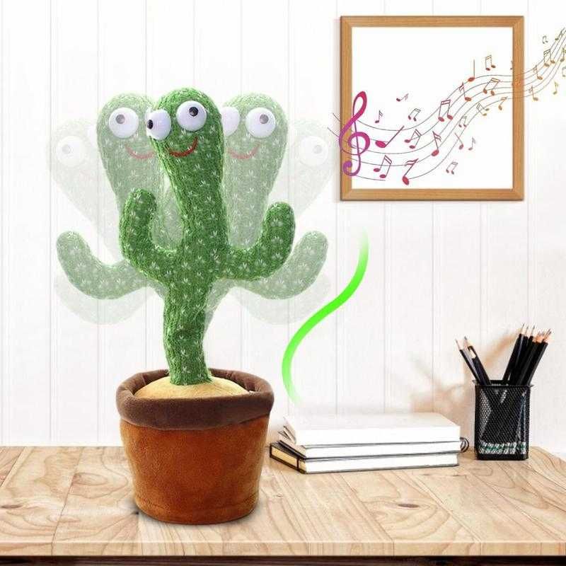Танцующий плюшевый кактус Dancing Cactus в горшке  с подсветкой 34 см