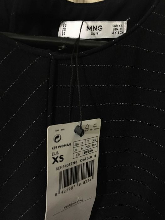 Сукня MANGO XS S довгий рукав офіційна ділова смужка синя чорна плаття