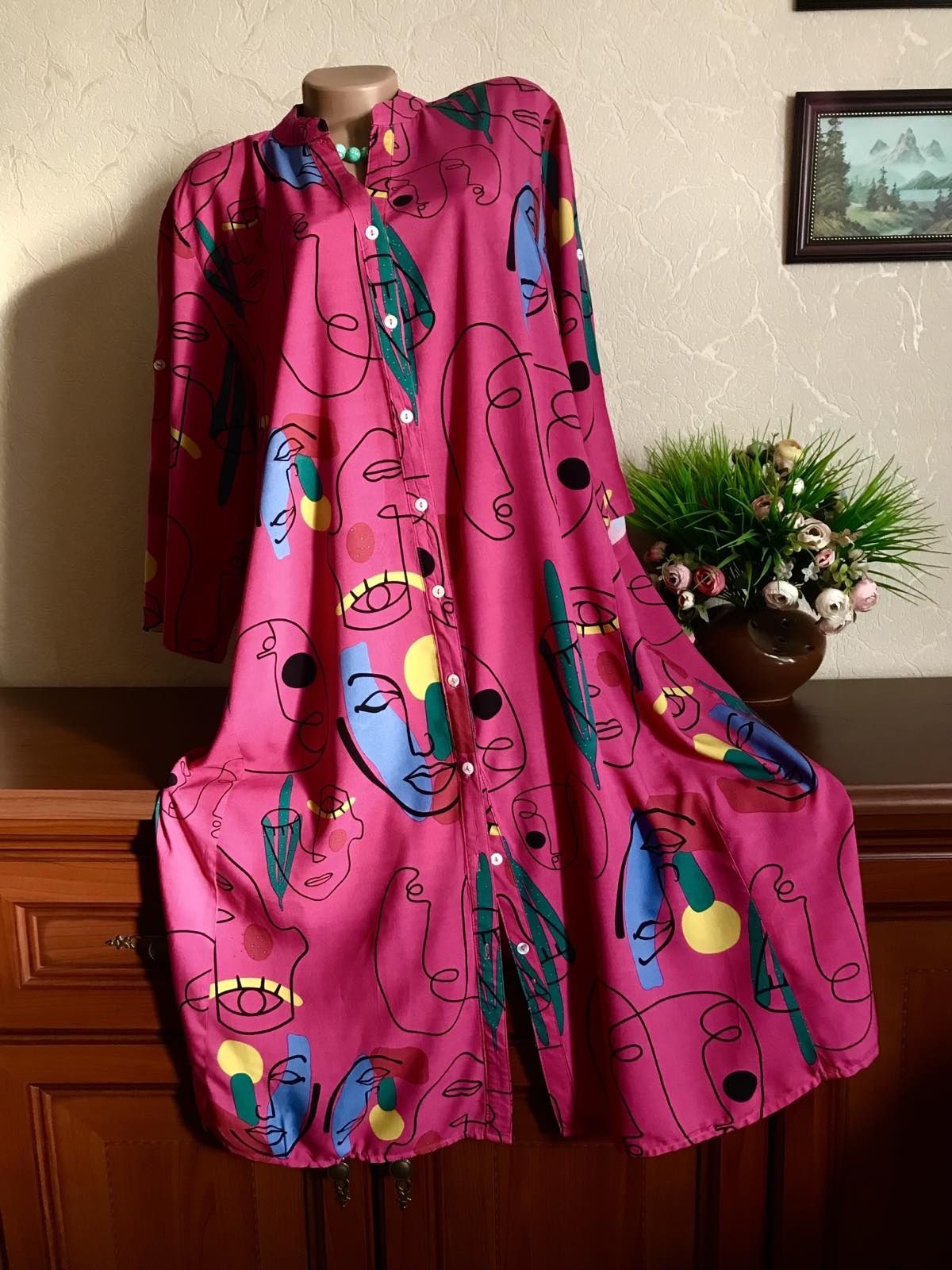 Яркий летний кардиган платье-рубашка НАТУРАЛЬНЫЕ ткани 50-62р