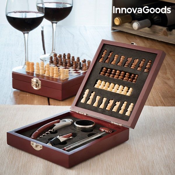 Conjunto de acessórios para vinho e xadrez (37 peças)