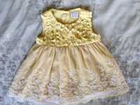 Sukienka niemowlęca żółta, kwiatki i koronka, rozm. 68 (3-6m)