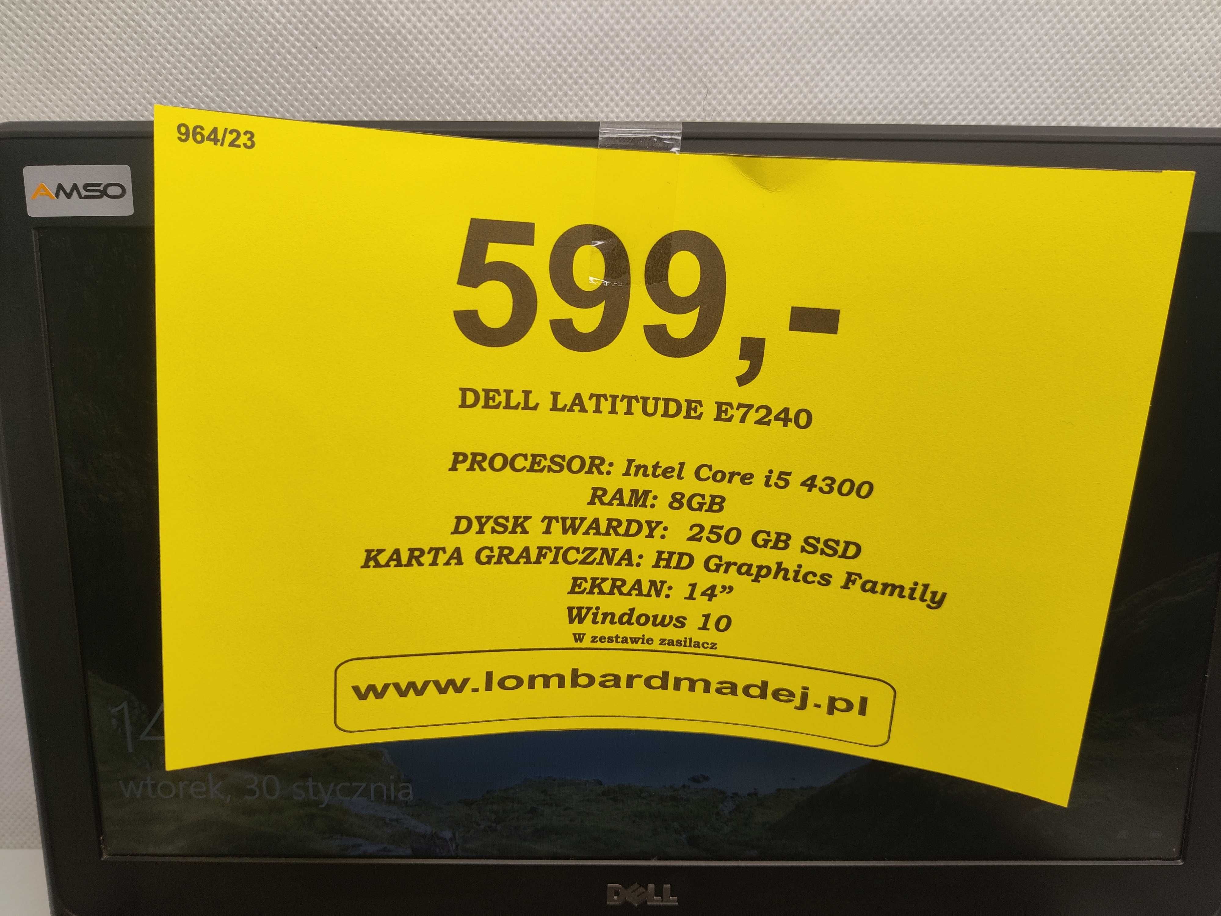 Laptop Dell Latitude E7240 i5 8GB 250GB SSD 14"; Madej S.C Igielna
