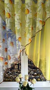 Занавіска штора тюль на кухню два кути квіти смужки