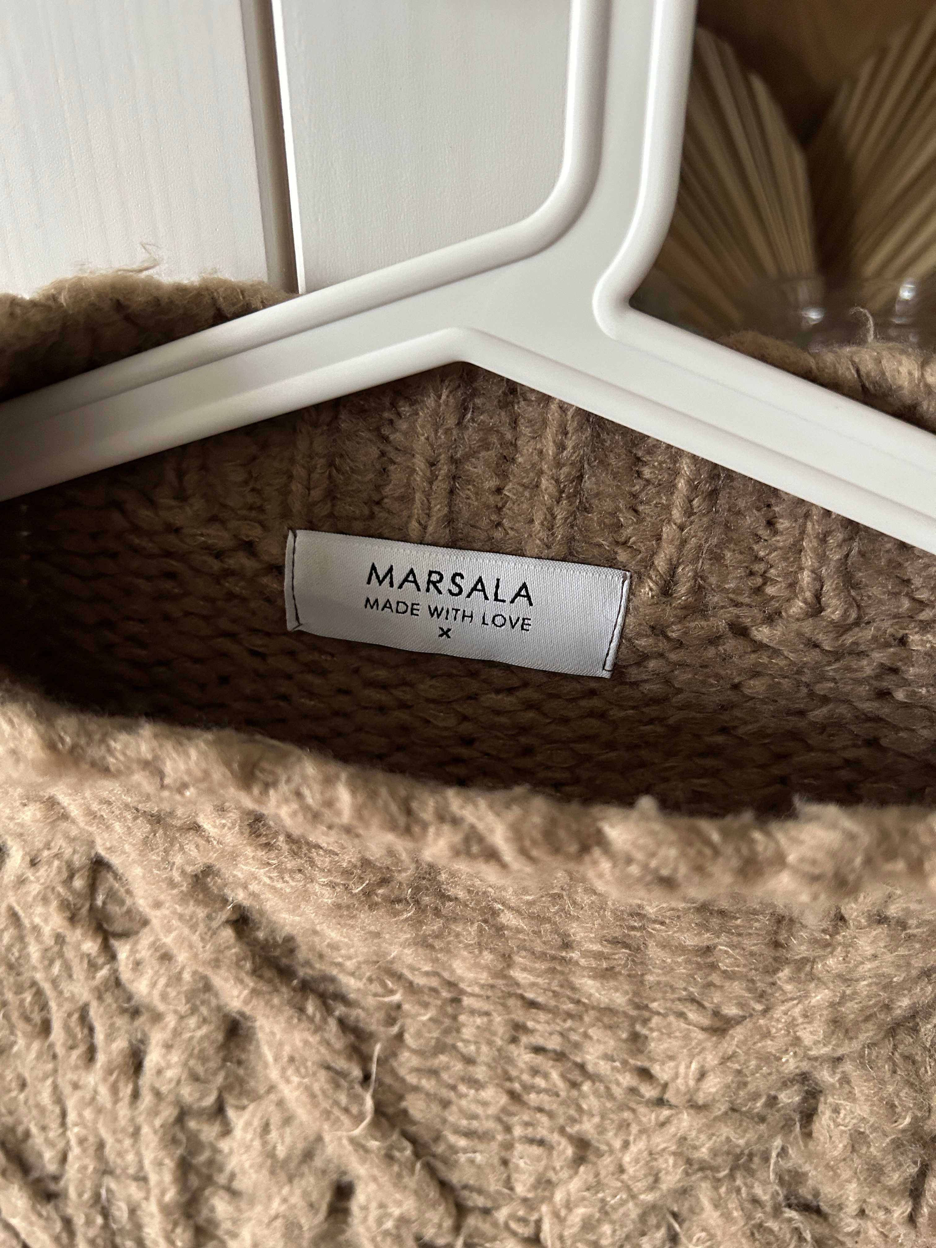 Wełniany sweter brązowy ciepły Marsala Butik jesienny zimowy
